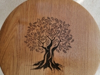 Oak table showing pyrography by Mike Macey